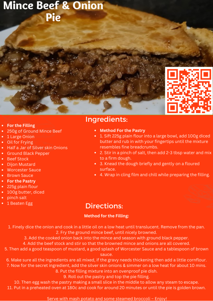 Mince Beef & Onion Pie Recipe Card